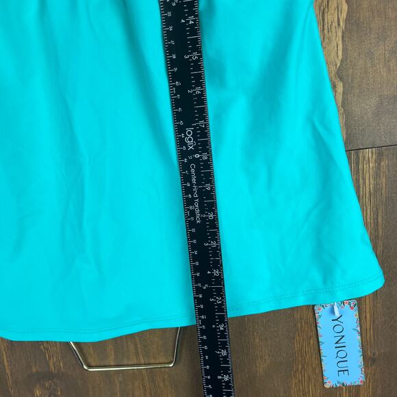 Yonique Women Swimsuit Green Gray Stripe 2 Piece Tankini Tummy Control Stretch L - Picture 8 of 12